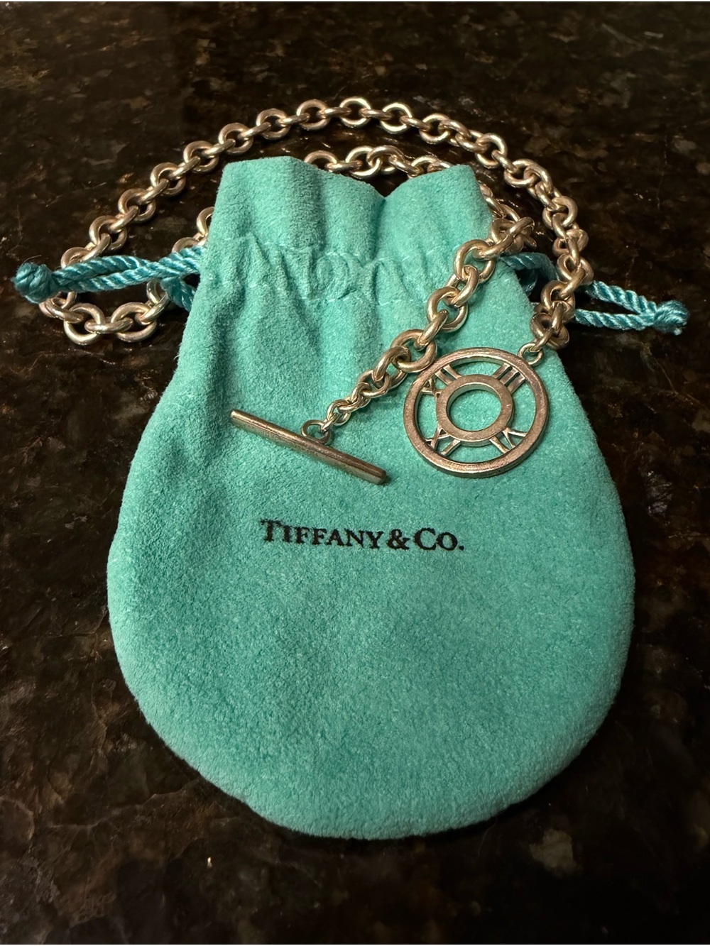 Authentic Tiffany & Co. Atlas 2003 Toggle Necklace with Blue Pouch